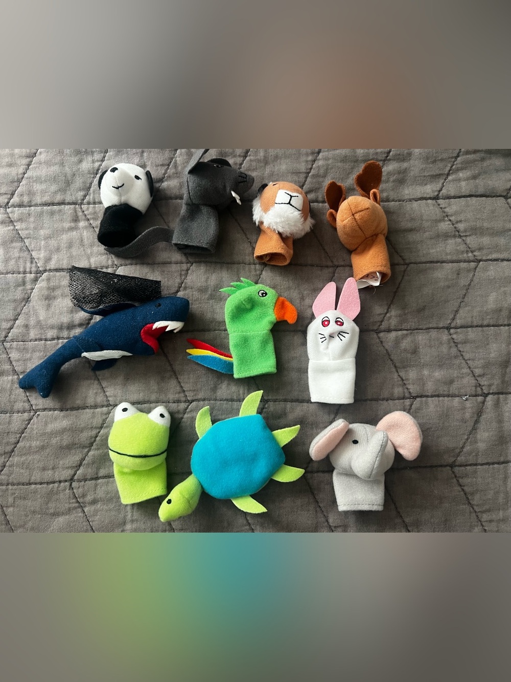 IKEA Colorful Animal Finger Puppet Set - Green, Blue, White, Pink, Brown, Gray